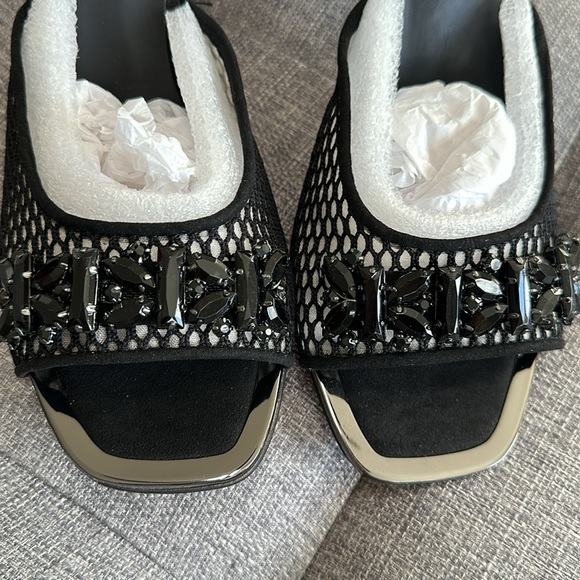 Karl Lagerfeld Paris Belita Black Suede Heeled Slide w/Gems - Picture 4 of 11